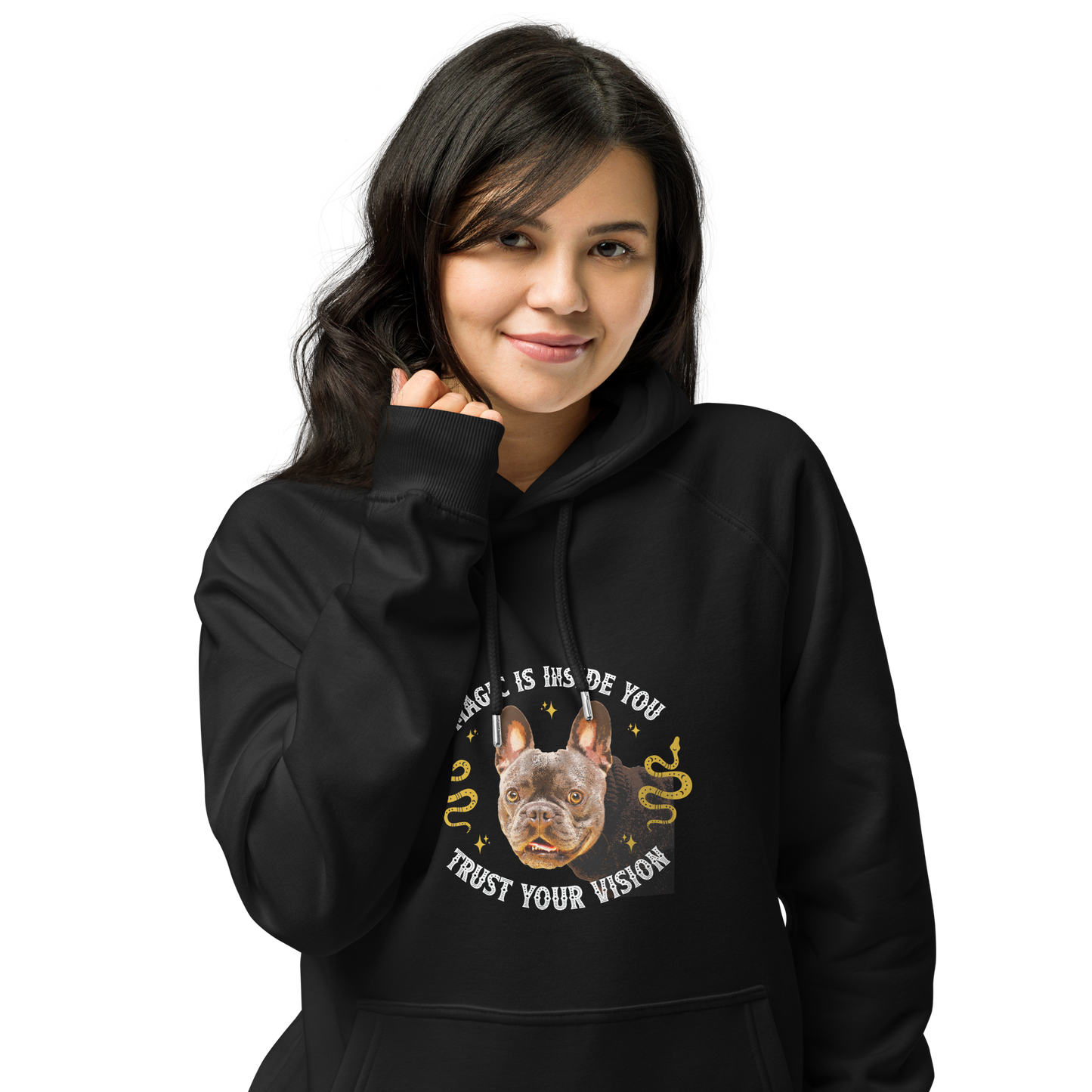 Unisex Eco Raglan Hoodie - French Bulldog