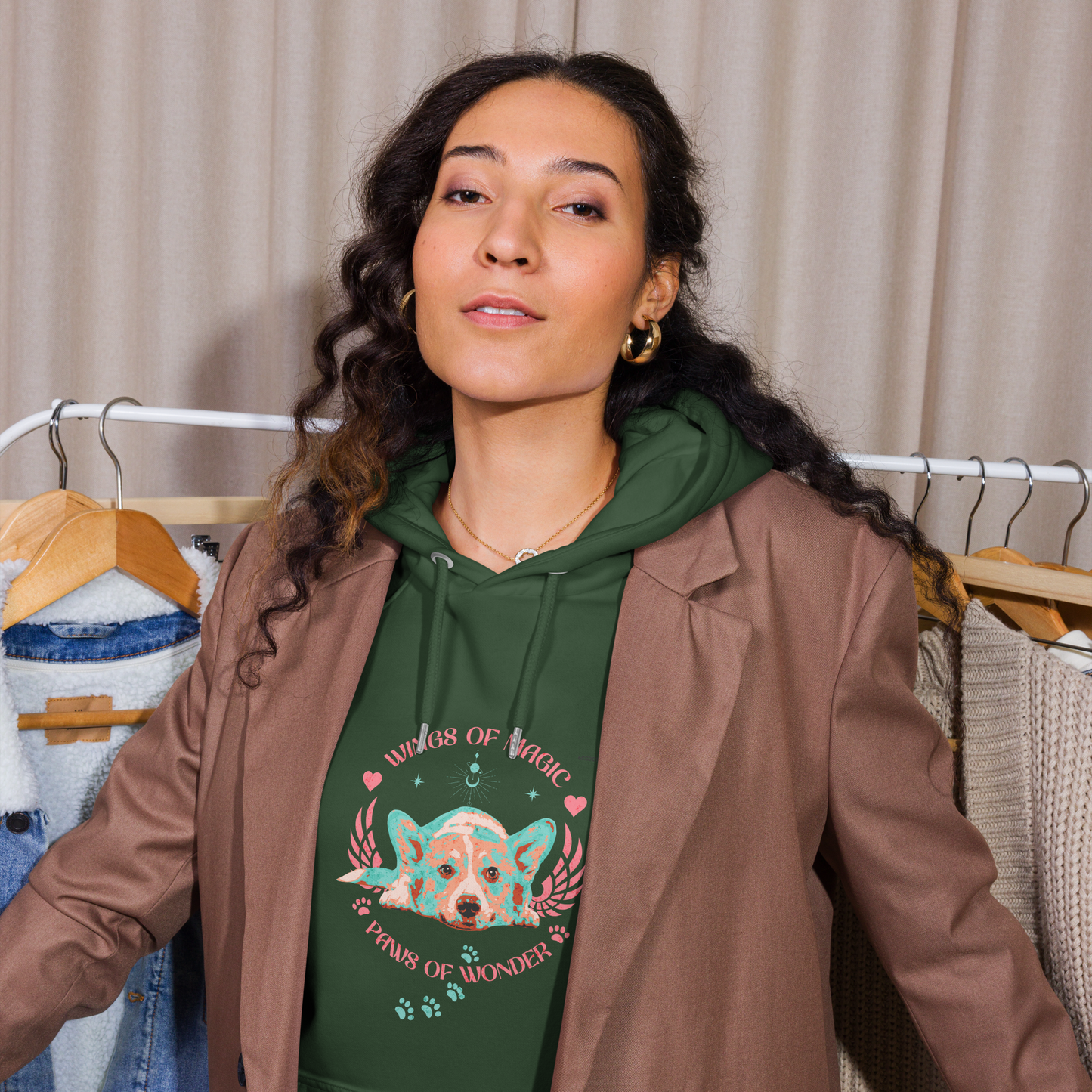 Unisex Eco Raglan Hoodie - Corgi