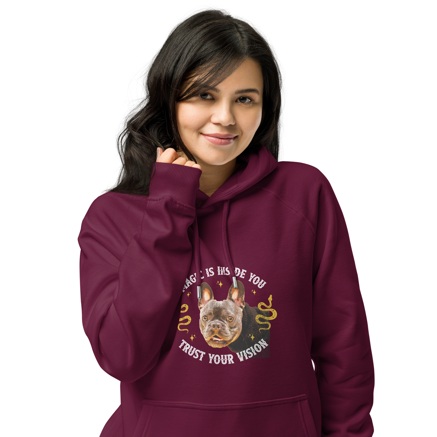 Unisex Eco Raglan Hoodie - French Bulldog
